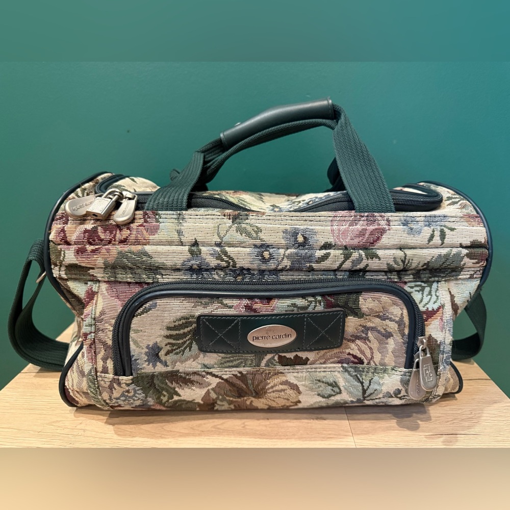 Medium Vintage Pierre Cardin Floral Tapestry Over Night Travel Bag
